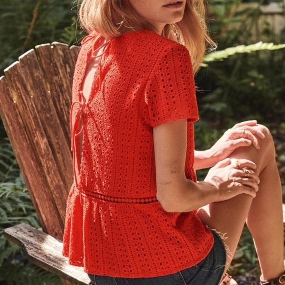 Sezane Tops - Sezane Cleo Crochet Eyelet Blouse Open Back sz38